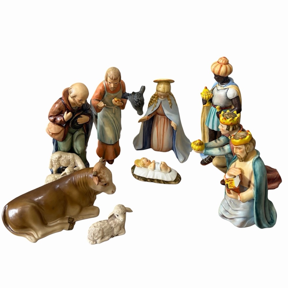 Vtg 1951 Large-Sized GOEBEL HUMMEL 10 Pc Porcelain Nativity Set #214 W Germany